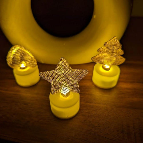 Golden Net LED Tealight Candle Lanterns Star 6 pcs